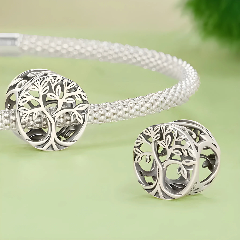 Single S925 sterling silver hollow lucky tree bead with pearlescent finish, 1.0cm high