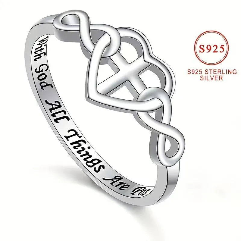 Unisex cross heart-shaped ring in environmentally friendly alloy, electroplated, sizes No.6 to No.10