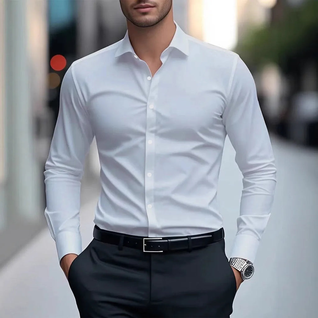 White slim fit four-way stretch cotton formal shirt for business wear