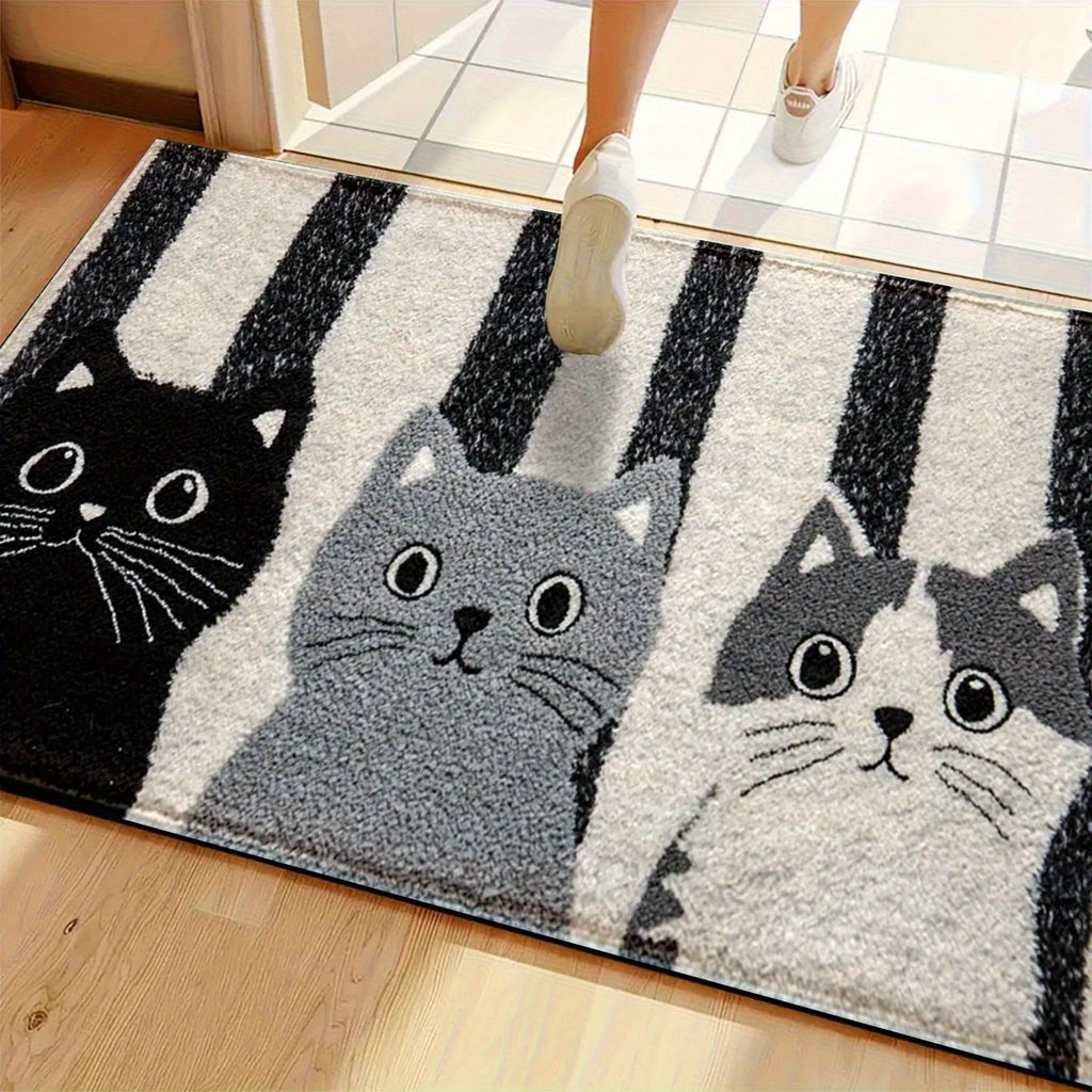 Bathroom absorbent floor mat with three kittens cartoon design, thick cashmere surface, 40x60cm size