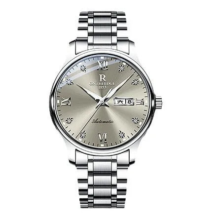 Waterproof luminous business mechanical watch with Swiss movement, stainless steel strap, and mineral glass mirror