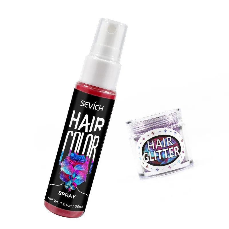 Disposable hair dye spray can in six colours: Blue, Grey, Pink, Purple, Red, and White