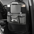 Genuine leather car seat back storage bag in black, grey, green, and brown colour options