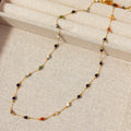 Gold-colour titanium steel women's necklace with natural stone pendant on O-ring chain
