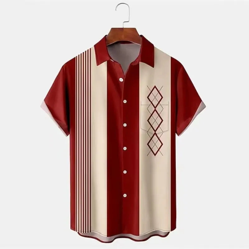 Men's slim fit short sleeve shirt with 3D floral pattern in lightweight polyester fabric