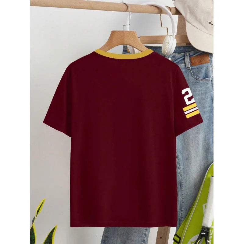 Men's loose fit cotton T-shirt with digital letter print in red