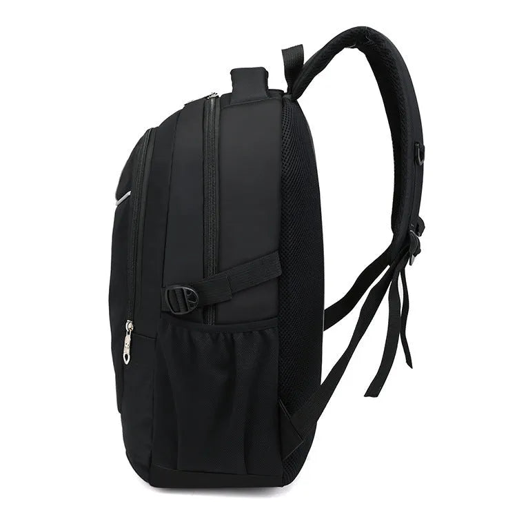 Medium Oxford cloth business backpack with laptop compartment, zipper opening, and multiple pockets in Black