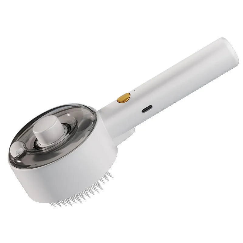 Ceramic White pet grooming brush with UVC light and essential oil spray tank for dogs and cats.
