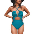 Women's black cross-back one-piece swimsuit with European/American style backless design