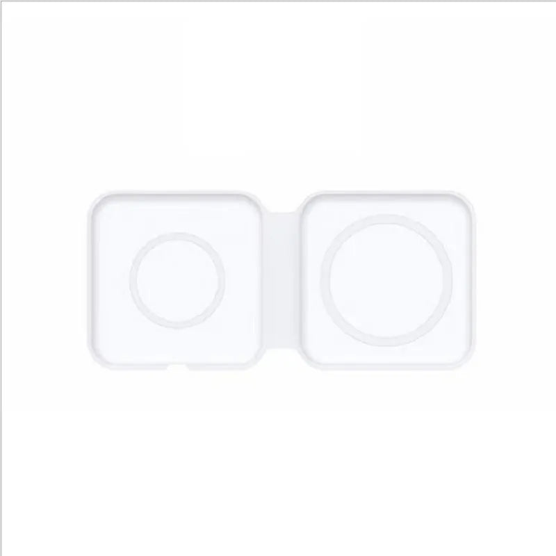 White foldable magnetic wireless charging dock in stand and flat modes