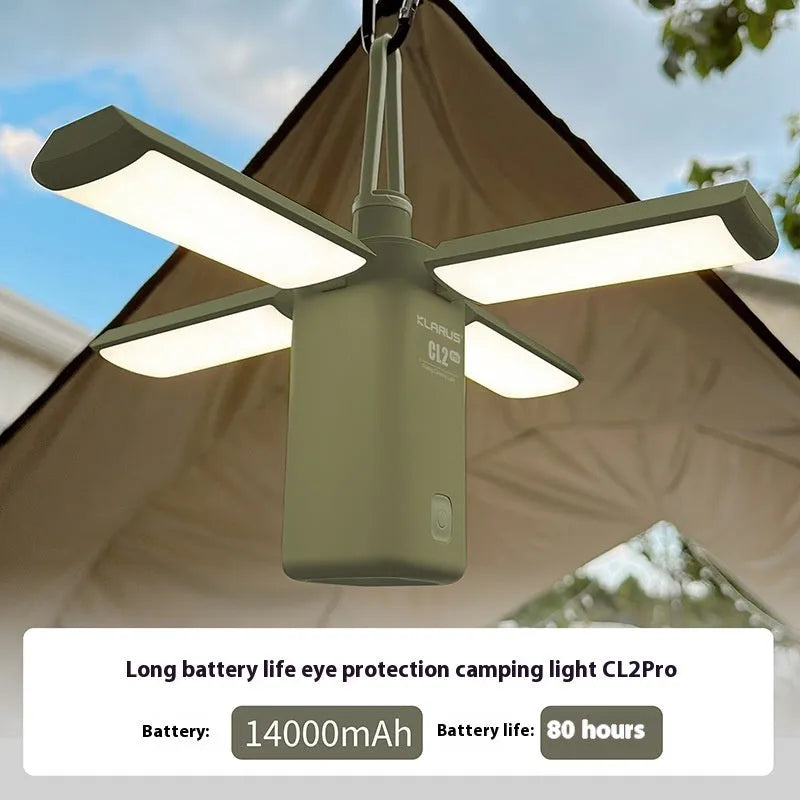 White and green rechargeable LED campsite lantern with USB charging cable