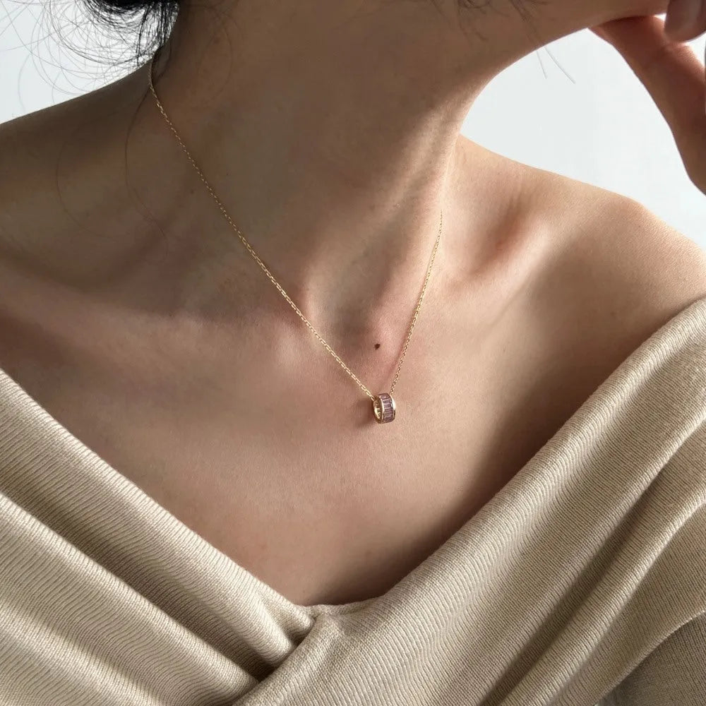 925 silver rectangular zircon necklace with electroplated finish, women's pendant on chain