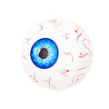 Green Halloween eyeball inflatable balloon with bloodshot pattern, shown inflated.