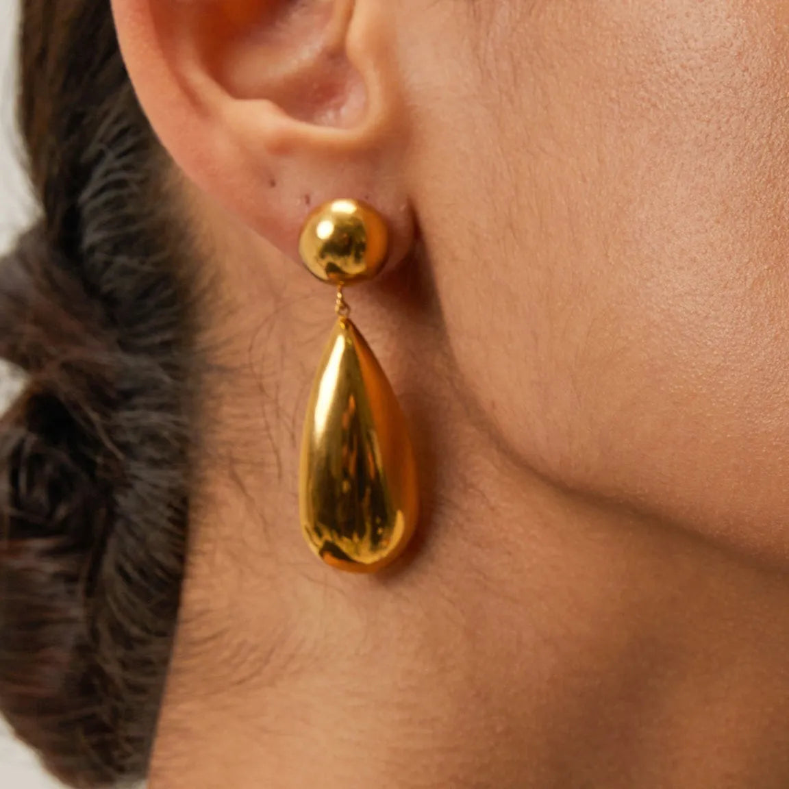Gold stainless steel hemisphere water drop pendant earrings geometric jewellery design