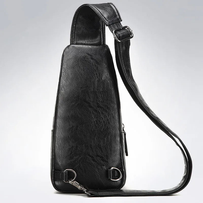 Tide Men's PU leather chest single shoulder bag, small square shape, zippered, with adjustable strap