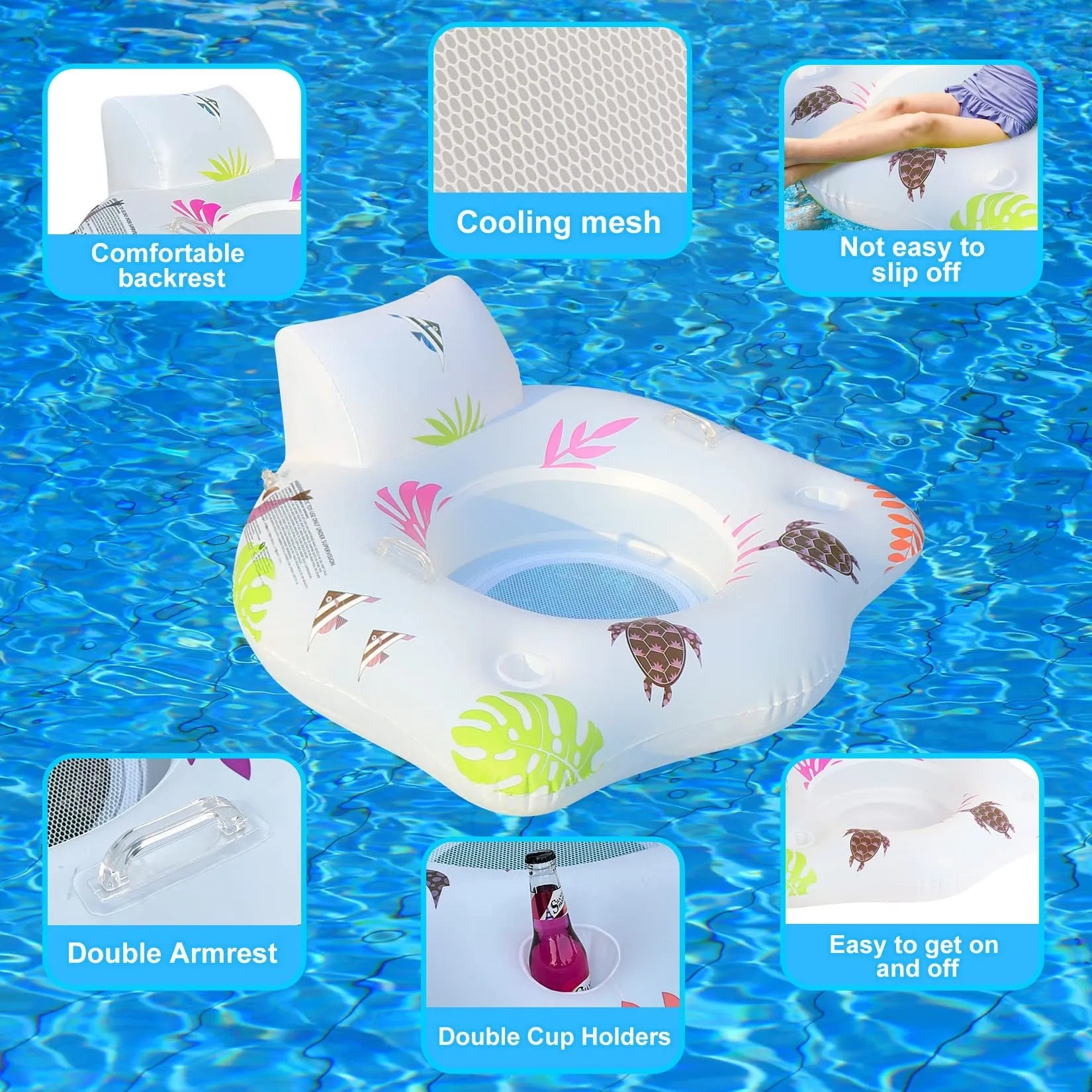 White luminous U-shaped inflatable float seat measuring 120cm for pool use