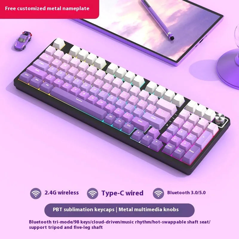 98 key wireless Bluetooth mechanical keyboard kit with optional display screen and metal knob