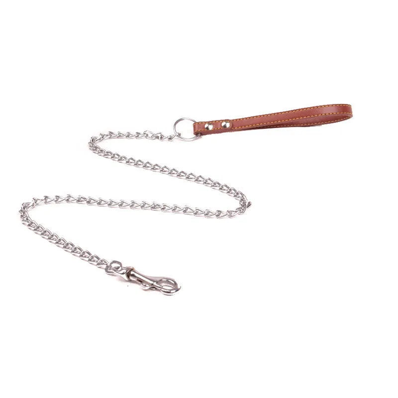 Dog traction chain with iron chain and PU handle in black, 1.2m length