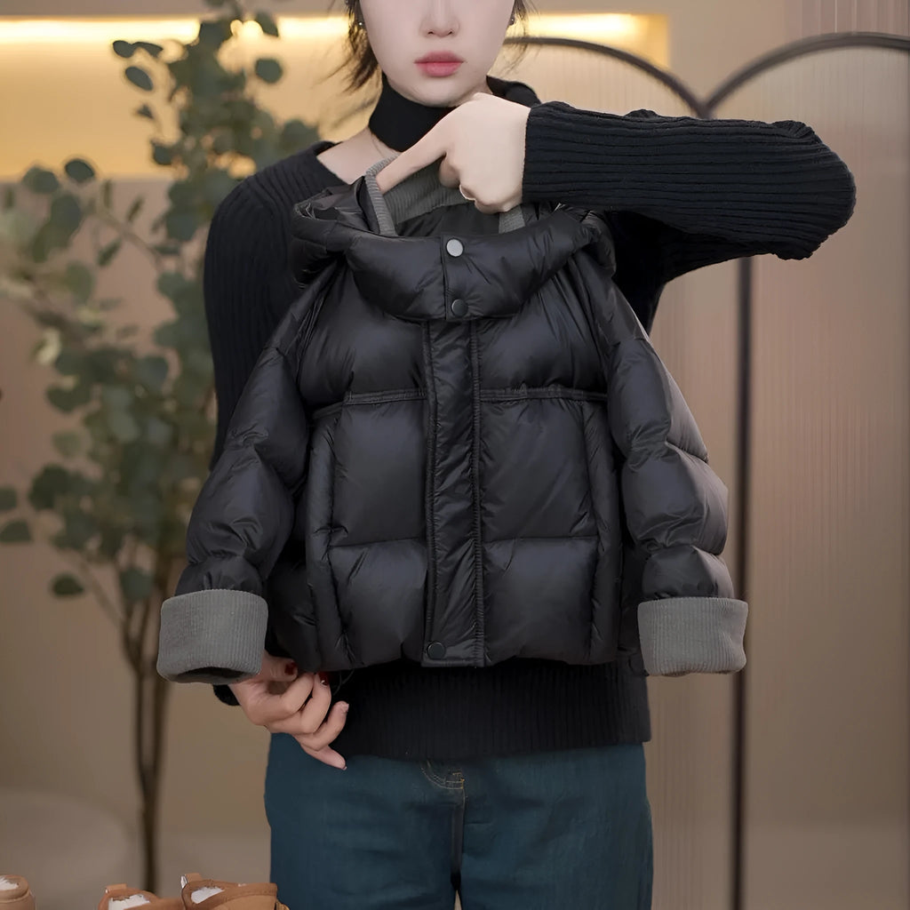 Solid black down padded kids jacket with cotton lining