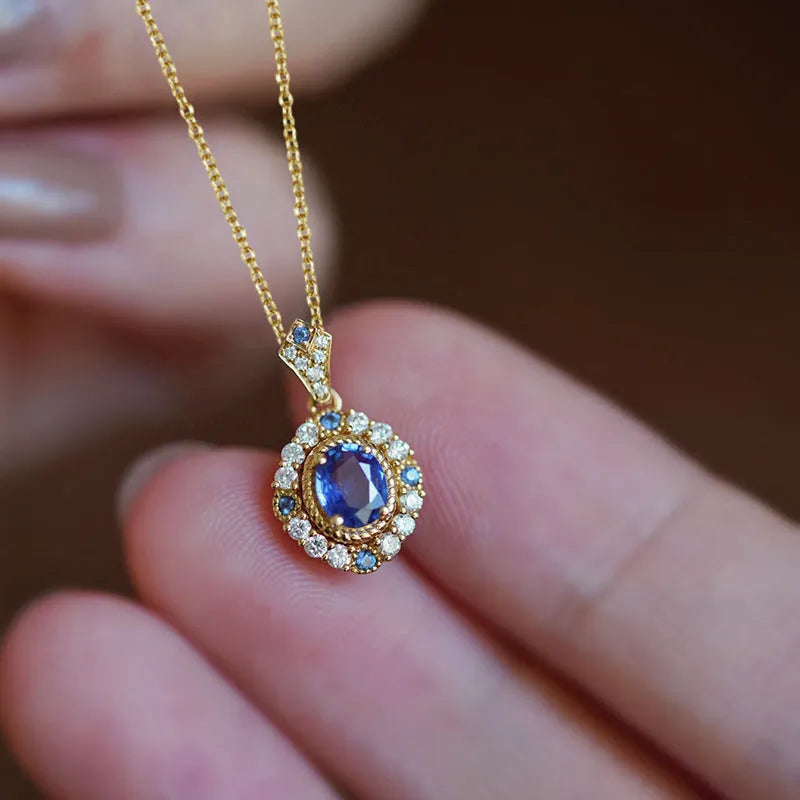 Yellow gold women's necklace with mixed gem pendant on adjustable 21-50cm box chain