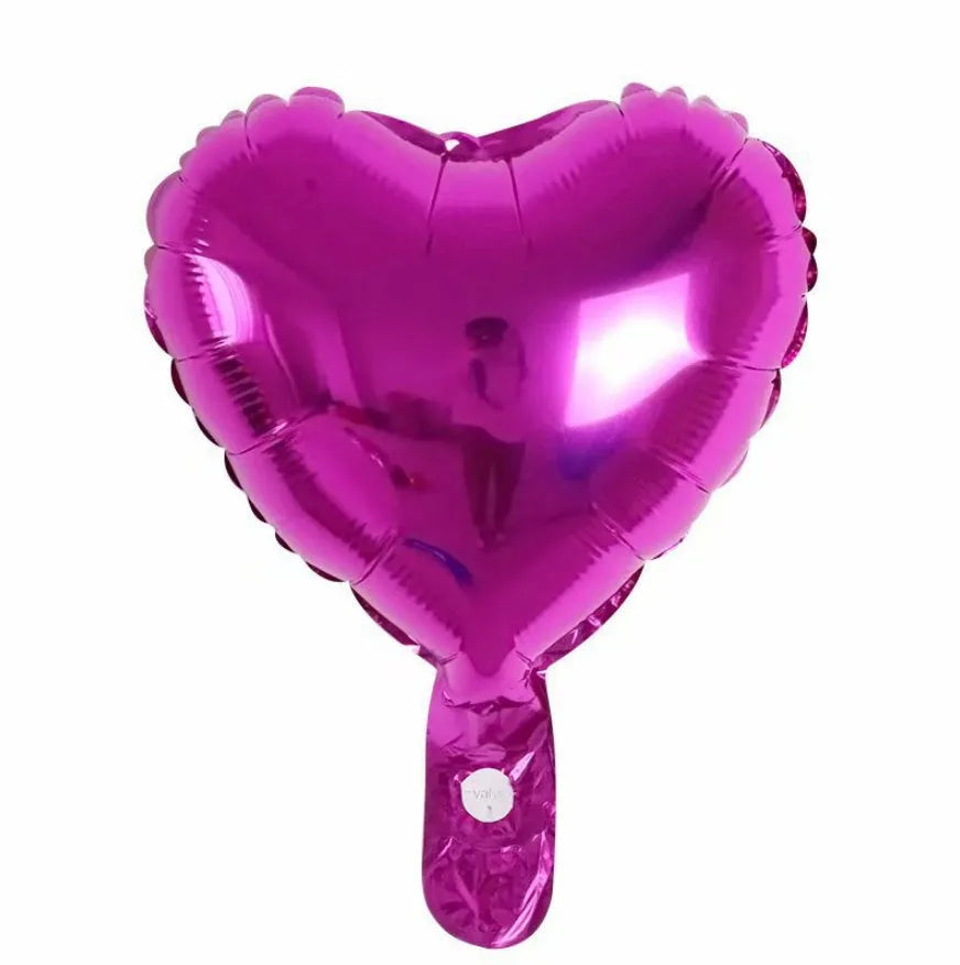 Pack of five metallic peach heart-shaped aluminum balloons in assorted colours.