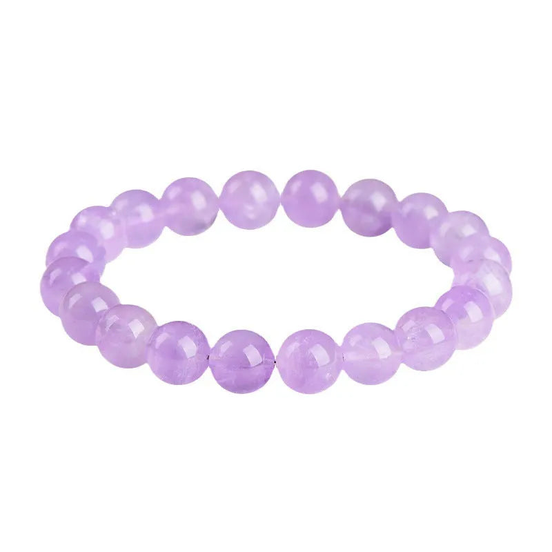 Lavender amethyst crystal bracelet with round beads and water ripple design elements