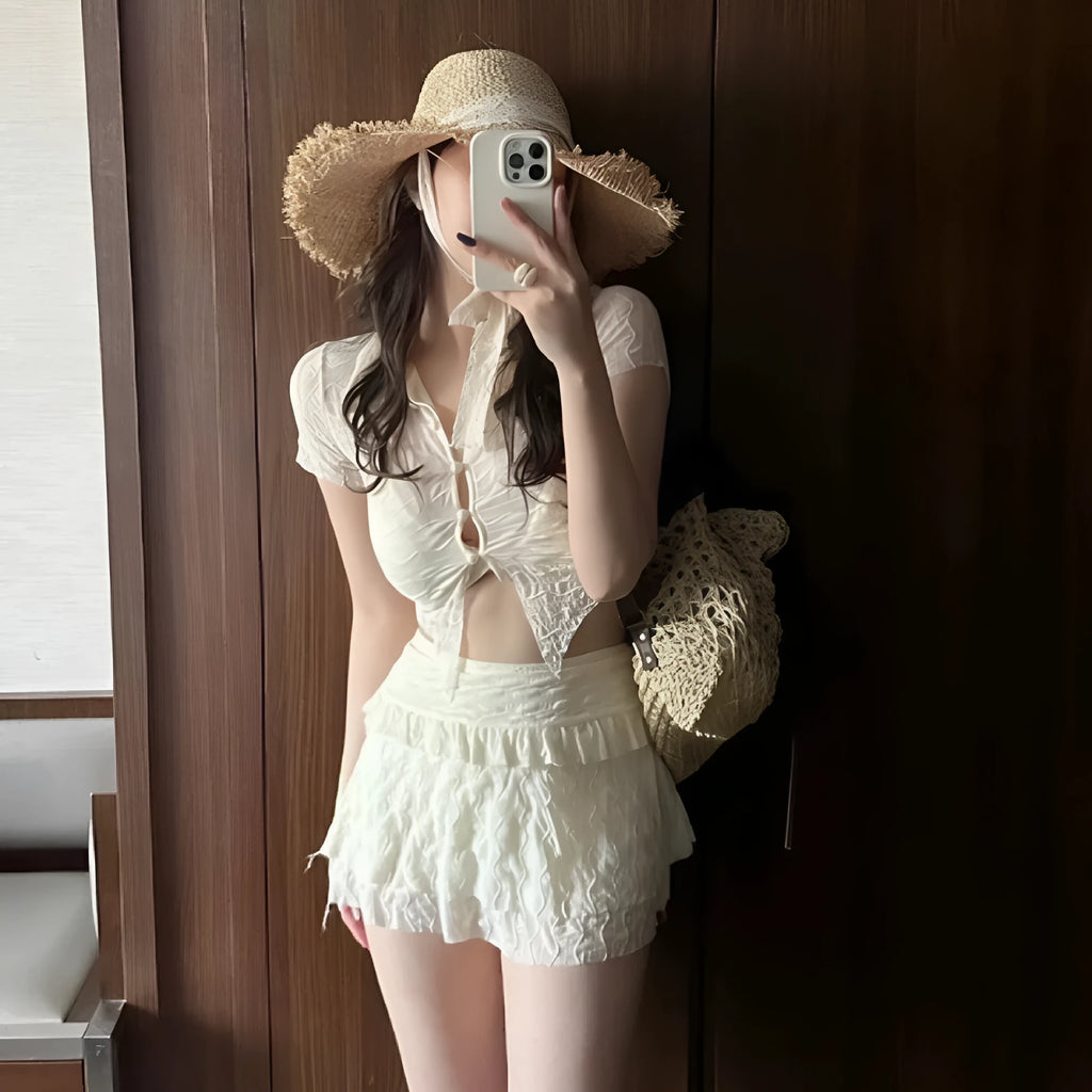 Women's split bikini swimsuit in milk silk, solid colour, available in pink black or beige, sizes S to XL