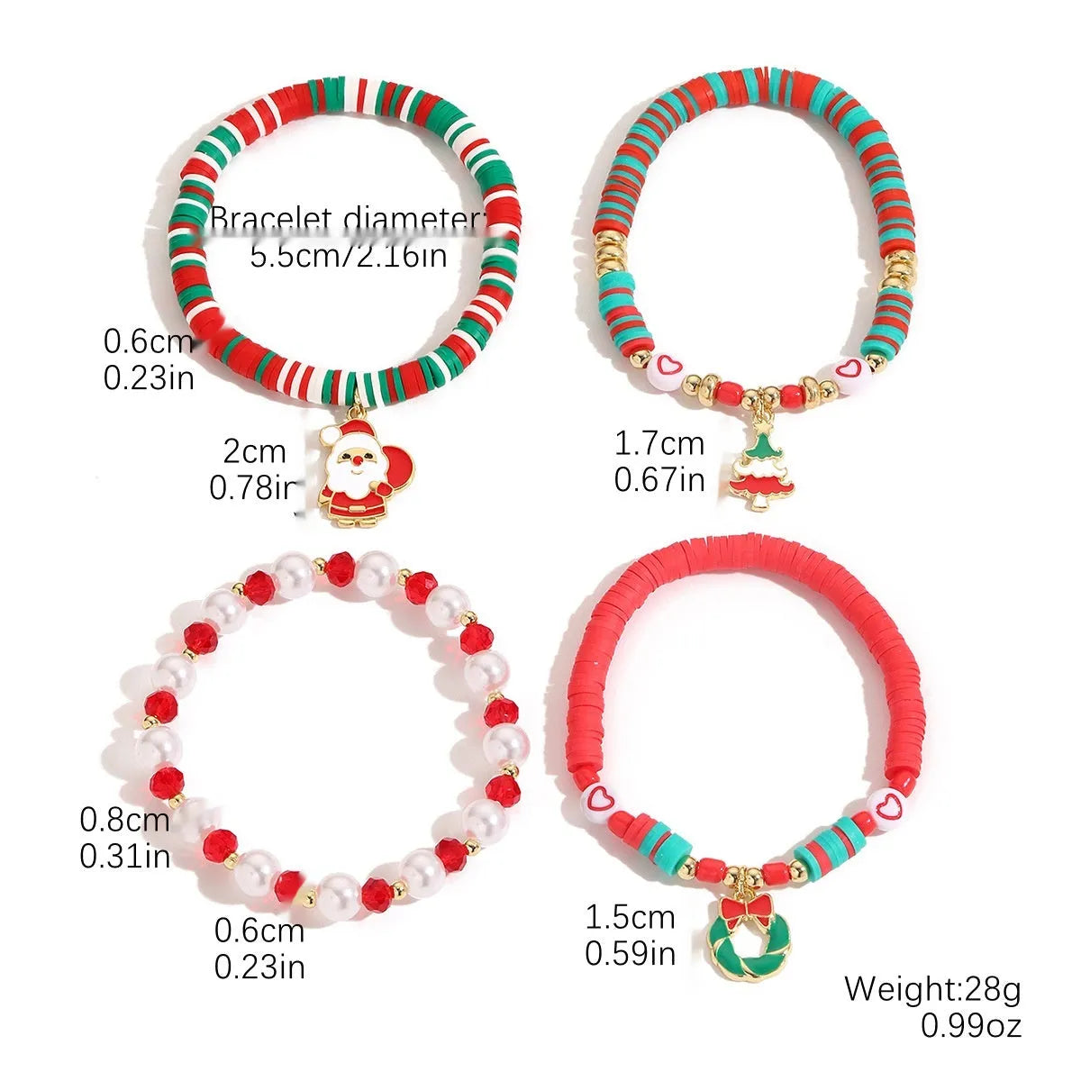 European American new Christmas bracelet pendant set in imitation pearl and polymer clay with Santa Claus design