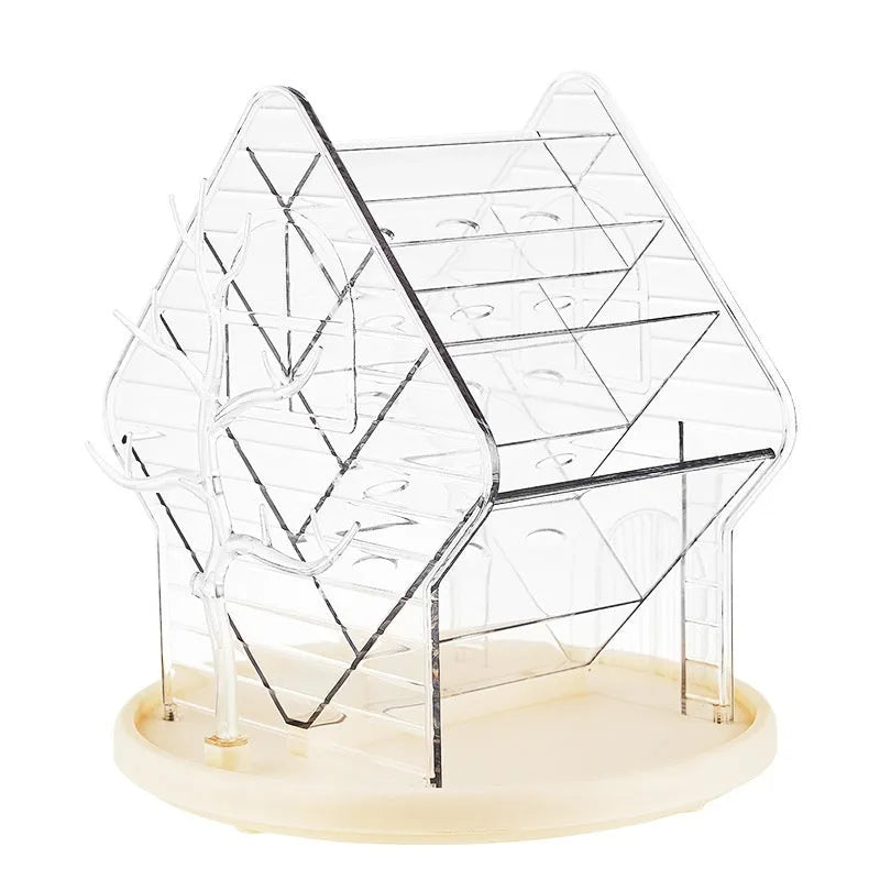360 degree rotating cosmetics storage box in clear or amber gold plastic