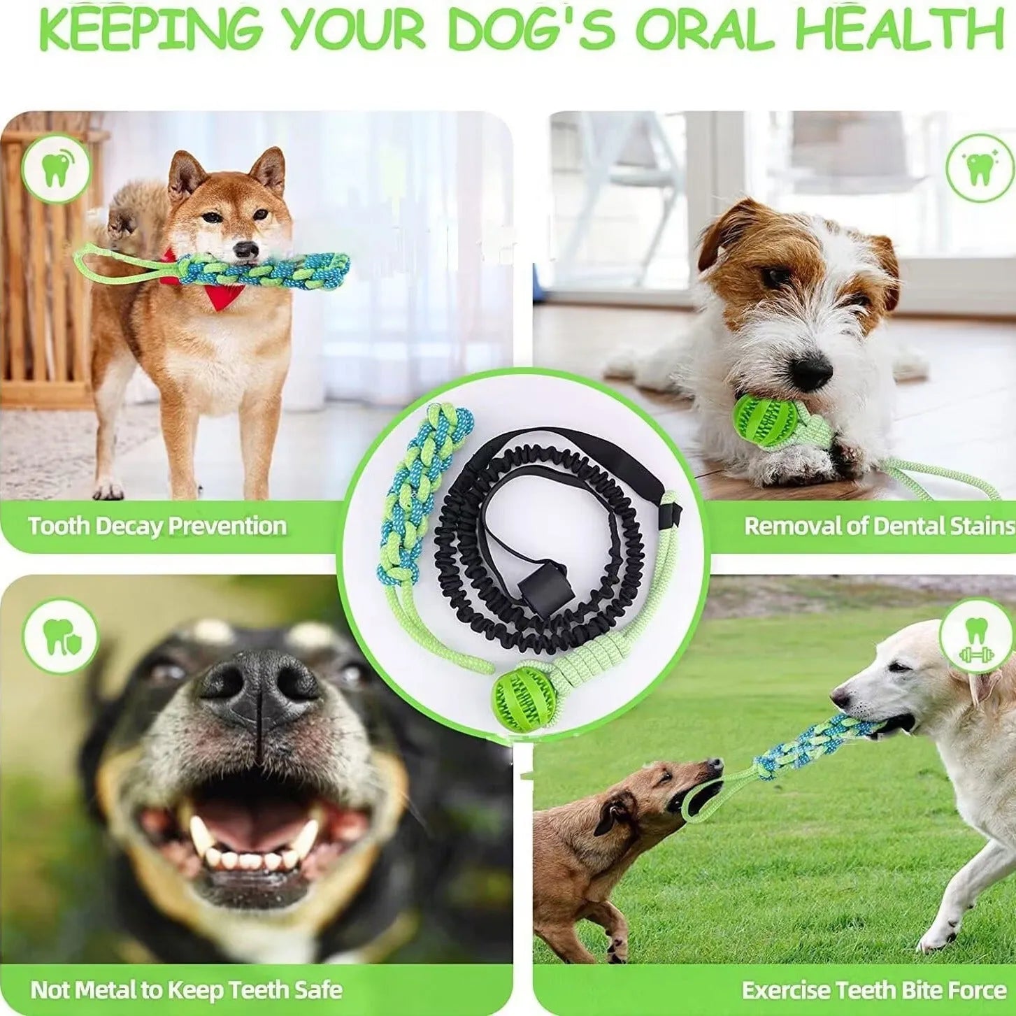 Dog tug rope toy with cotton thread construction in green corncob colour variant