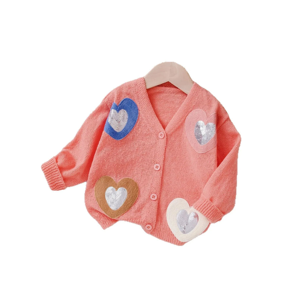 Girls' long sleeve sweater in blue cotton viscose blend with single breasted closure