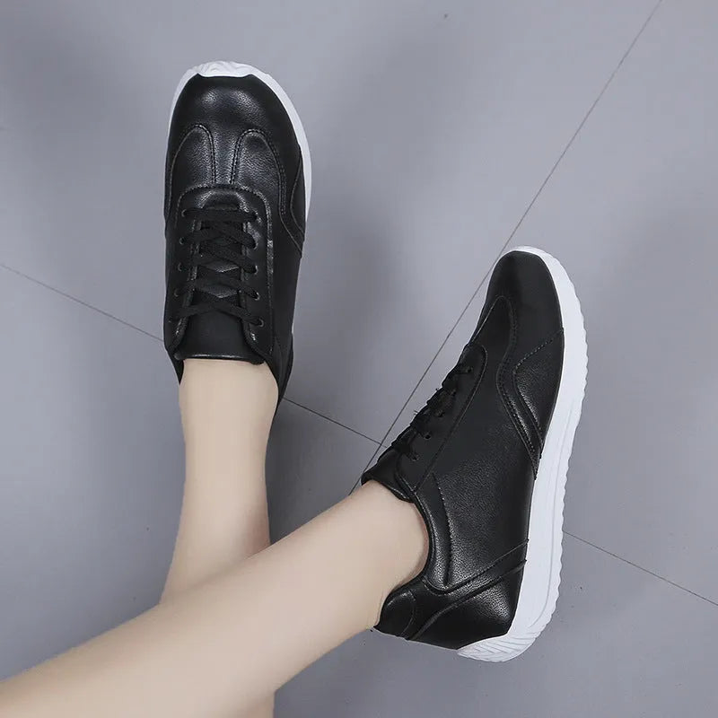 New platform white casual shoes for female students with PU upper and rubber sole