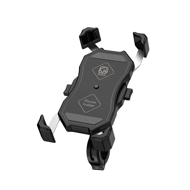Anti-falling anti-shake bicycle bracket with automatic telescopic four claws holding a smartphone on a black handlebar