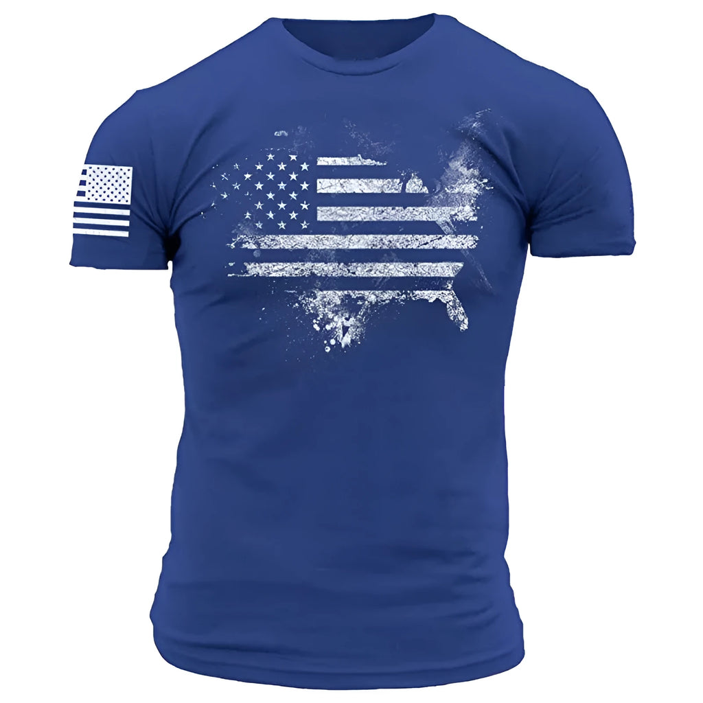 American Acid 1776 US Flag men's short sleeve polyester T-shirt in black, front view