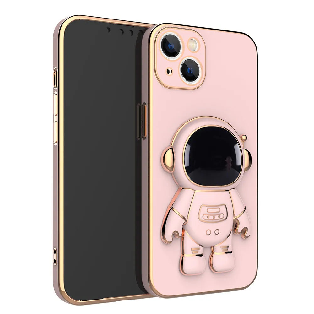 3D astronaut phone case with electroplating bracket for iPhone 13 Pro Max, TPU anti-drop back cover in black