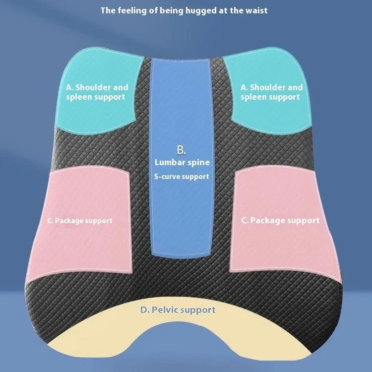Grey lumbar support cushion for office chairs showing 40x40x8cm size and square shape.
