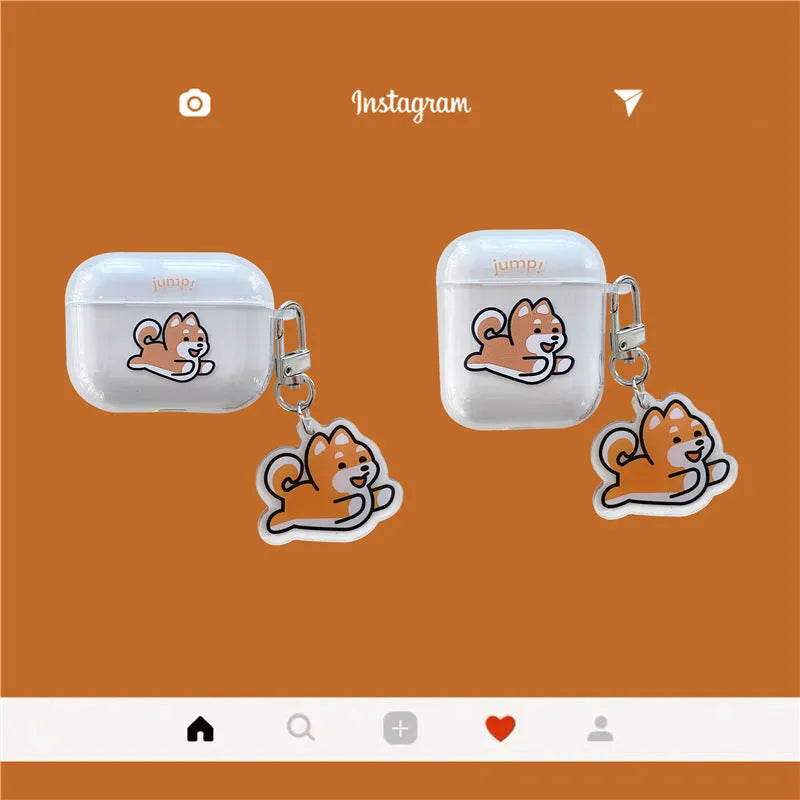 Cartoon Shiba Inu silicone headphone cover for AirPods Pro with Jumping Shiba Inu pendant