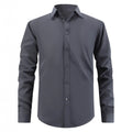 Men's simple Korean slim fit solid colour polyester cardigan style shirt in black with front view
