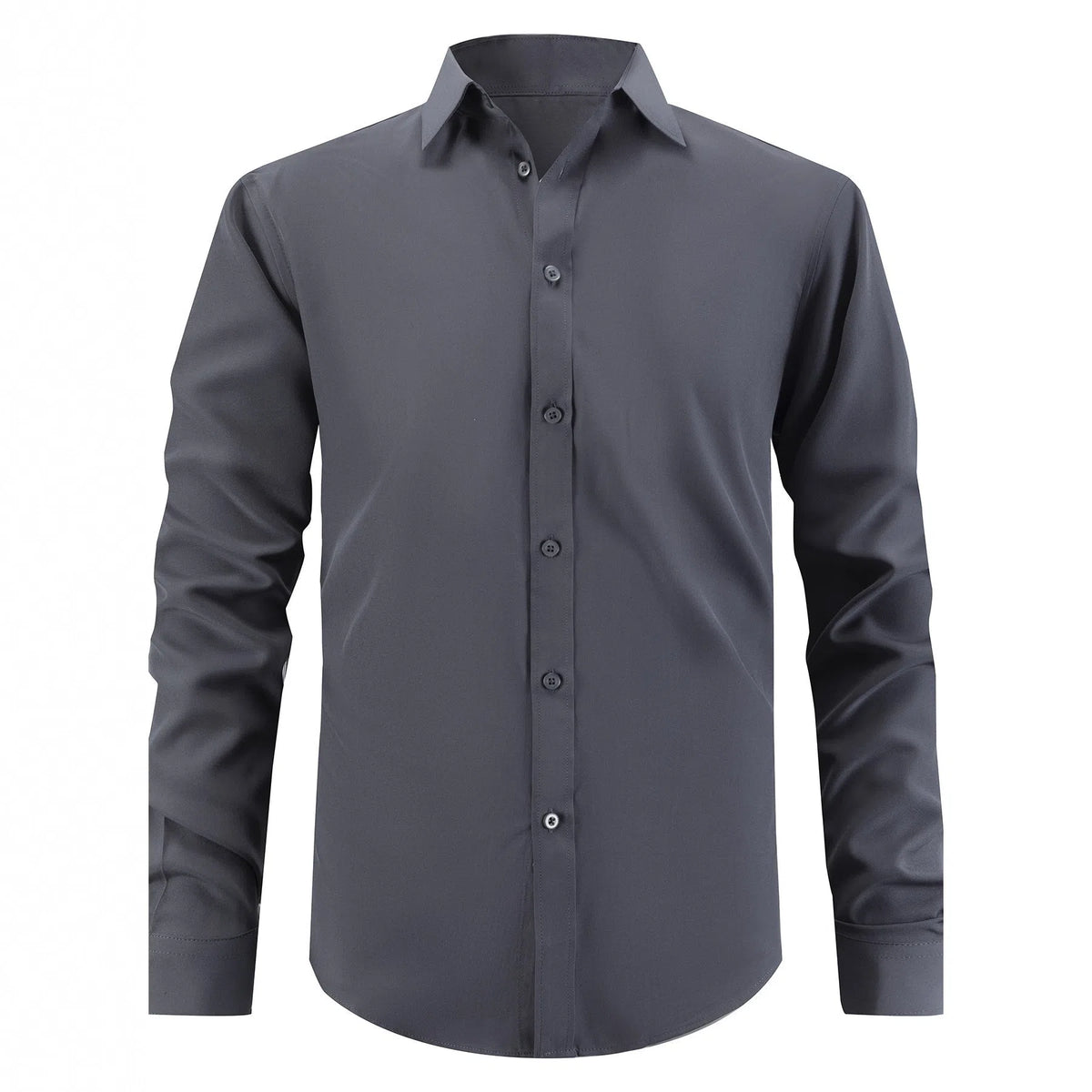 Men's simple Korean slim fit solid colour polyester cardigan style shirt in black with front view