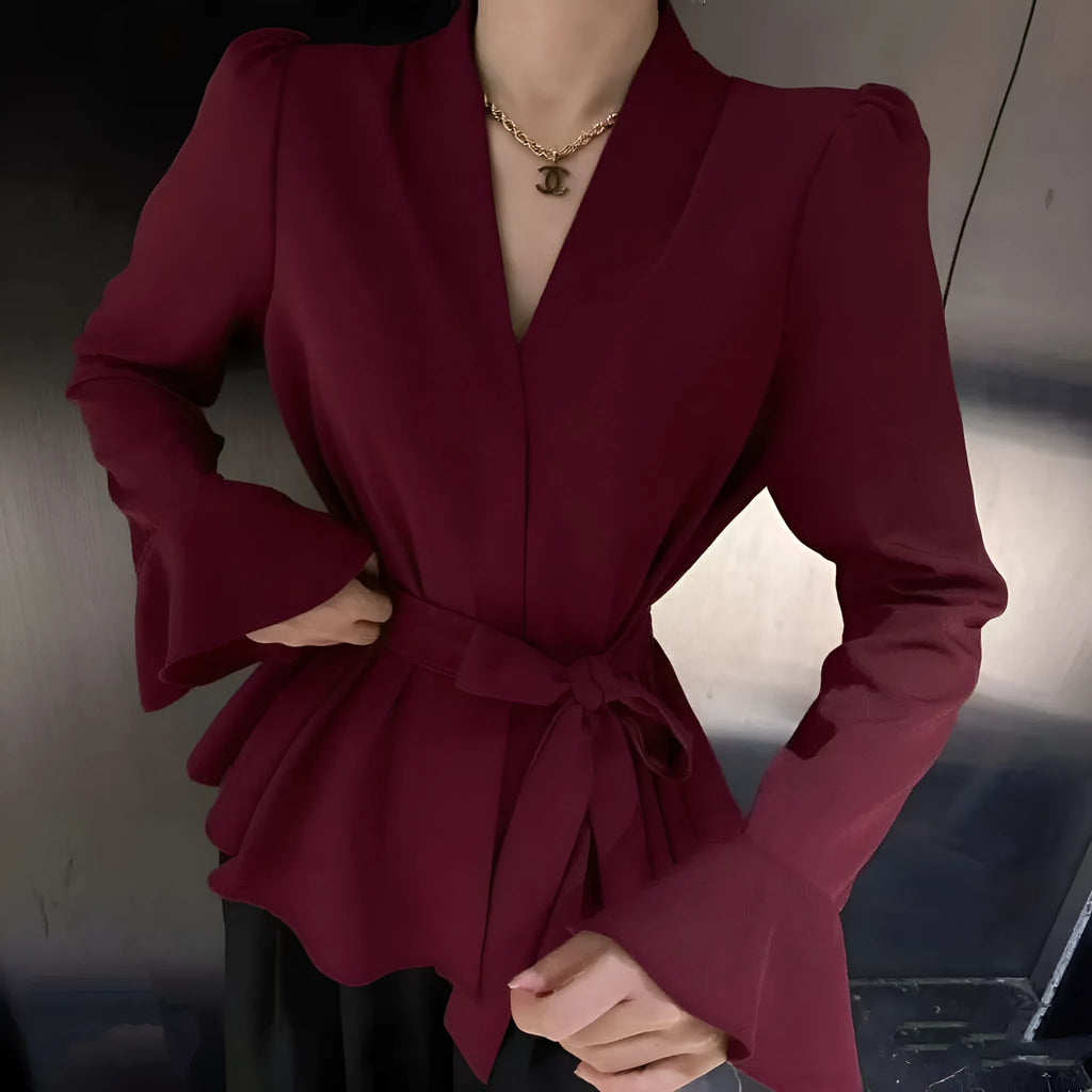 Women's French-style shirt with irregular collar and bell sleeves in various colours