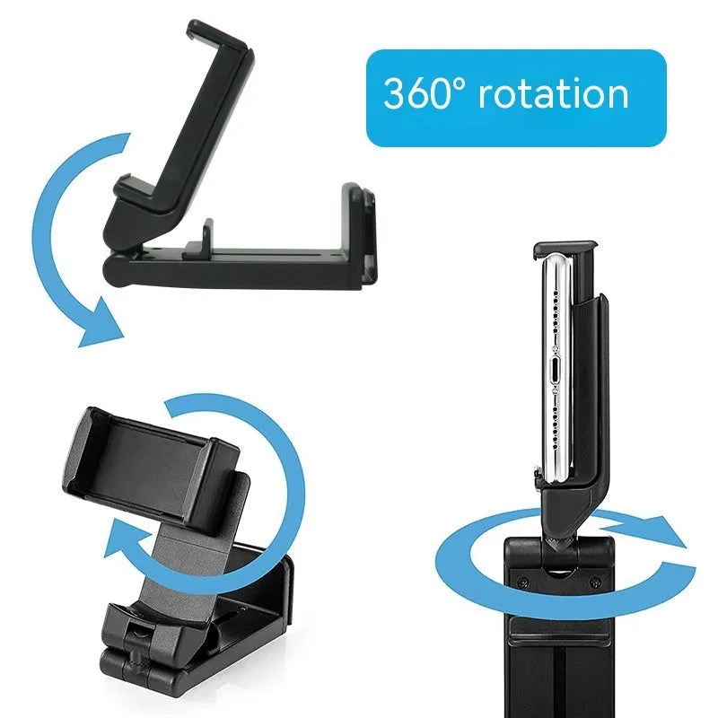 H22 Black collapsible mobile phone holder with 360-degree rotation on desktop