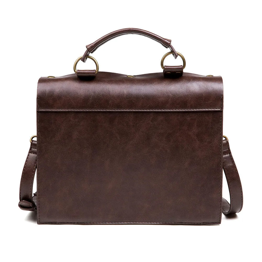 Bronze steampunk industrial retro shoulder bag with metal details and horizontal square pillow shape