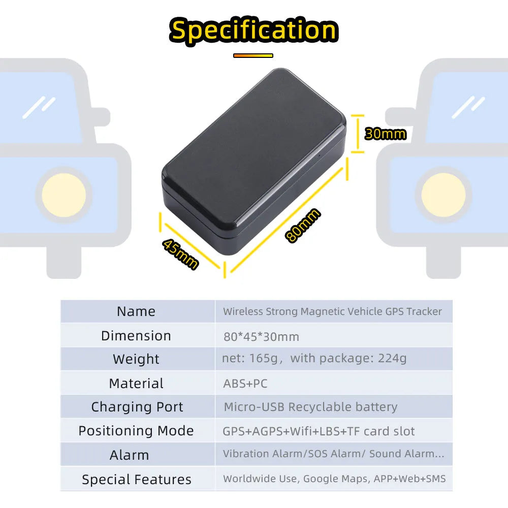Black ABS GPS vehicle wireless locator with dry battery power for car tracking