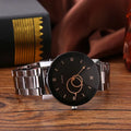 Quartz movement black steel strap watch with metal case and glass mirror