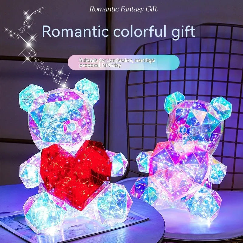 30cm luminous bear gift in Pink Love or Red Love with USB plug, plastic cartoon-style decoration