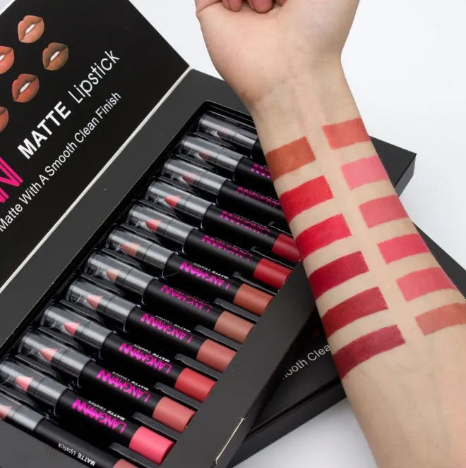 Langmanni matte lipstick set waterproof long-lasting velvet 12 pieces 6ml each