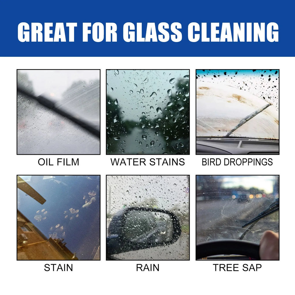 120ml bottle of car window glass oil film remover spray with a cleaning sponge