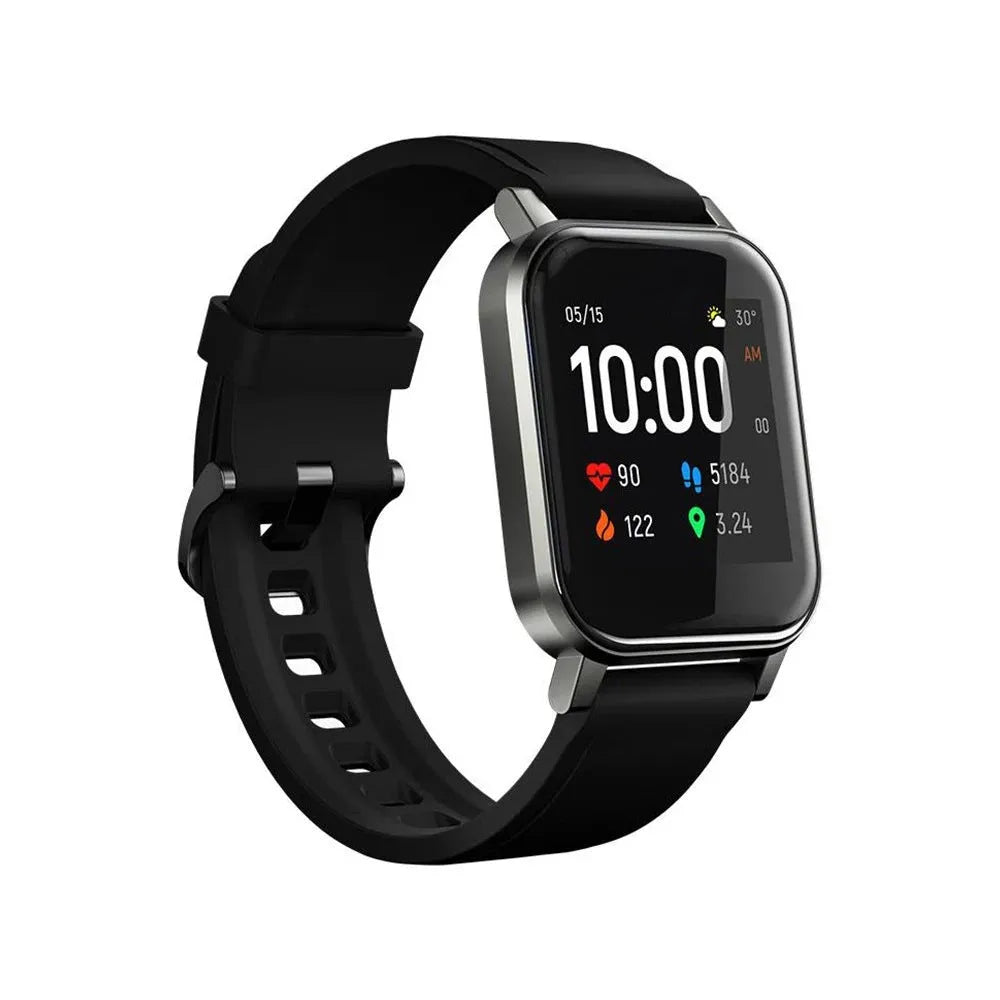 Black waterproof smart fitness bracelet with 1.4-inch screen on silicone wrist strap