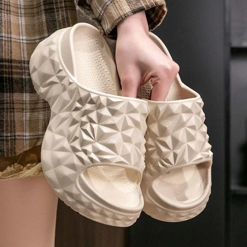 Women's Eva flip flop slippers with a thick sole in khaki, black, or white.