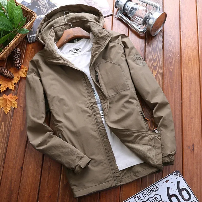 NIANJEEP men's fleece-lined outdoor jacket, long sleeve, Army Green mountaineering coat